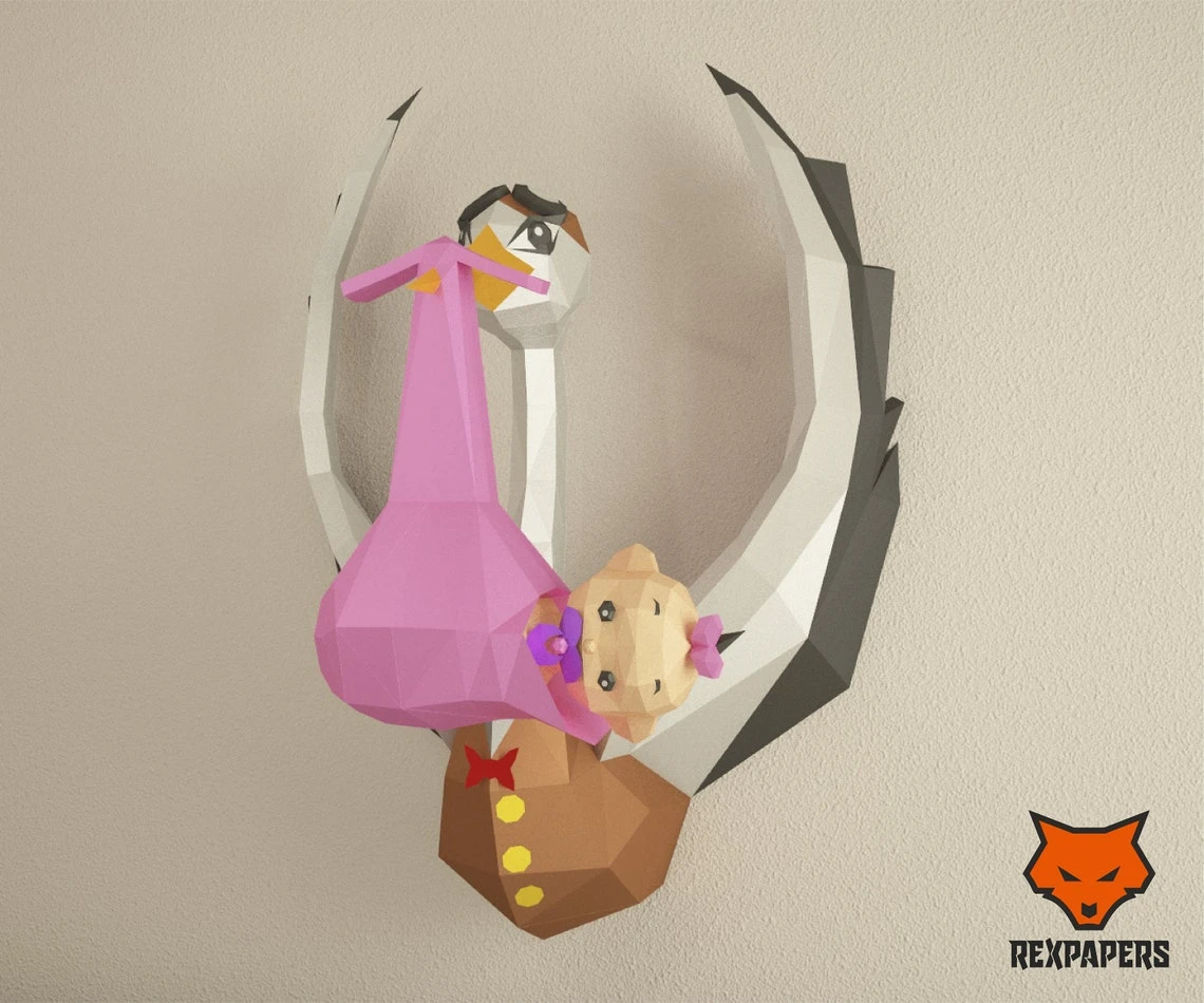 Stork, Sigueña Papercraft, PDF Template, DIY 3d Model, FanArt, Paper Sculpture, Low Poly, Pepakura Craft, Manualidad