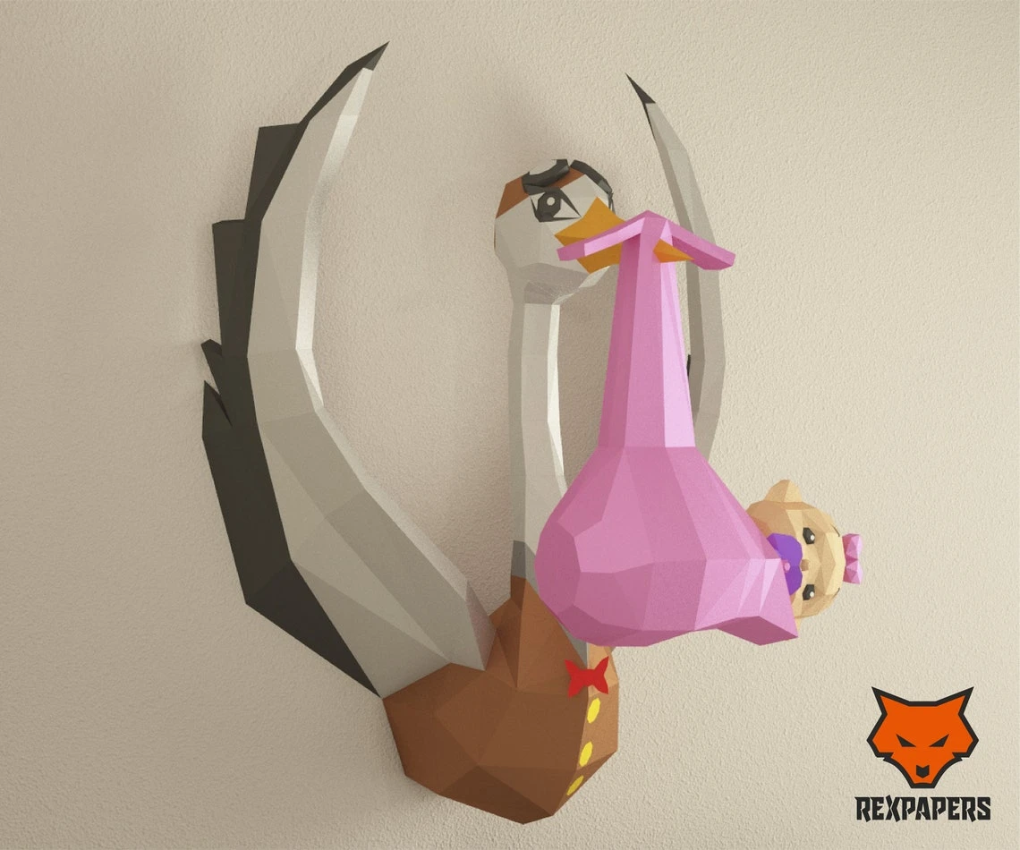 Stork, Sigueña Papercraft, PDF Template, DIY 3d Model, FanArt, Paper Sculpture, Low Poly, Pepakura Craft, Manualidad