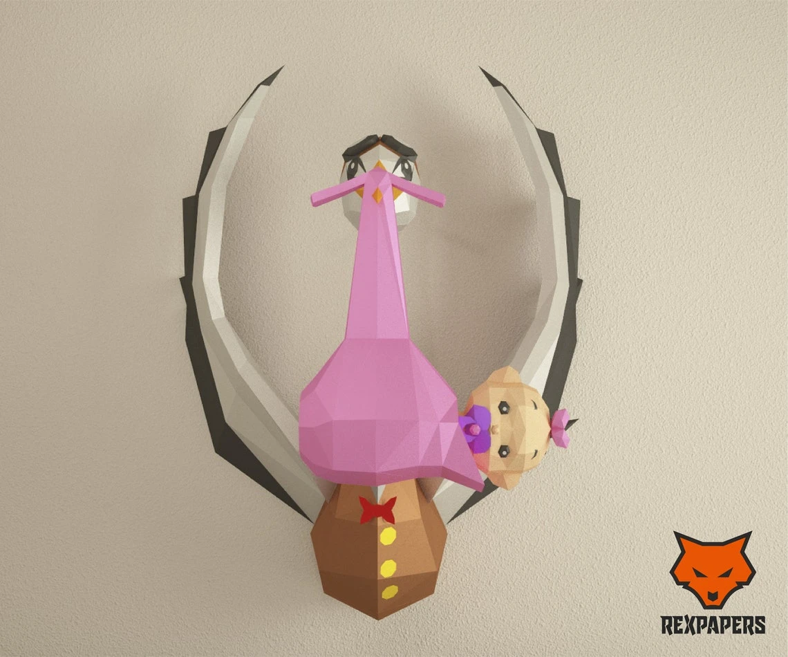 Stork, Sigueña Papercraft, PDF Template, DIY 3d Model, FanArt, Paper Sculpture, Low Poly, Pepakura Craft, Manualidad