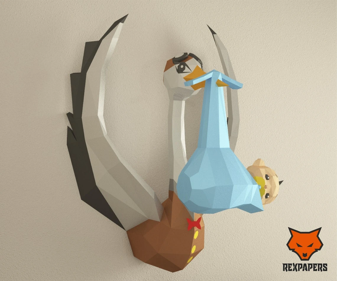 Stork, Sigueña Papercraft, PDF Template, DIY 3d Model, FanArt, Paper Sculpture, Low Poly, Pepakura Craft, Manualidad