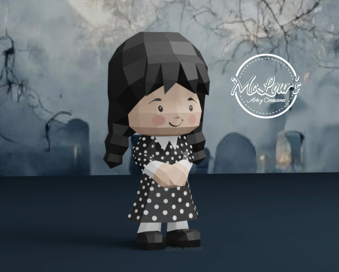 Princess Merlina/ Wednesday/ The Addams Family/ DiY Craft/ Template PDF/ Low Poly/ Papercraft/ 3D Doll/ Origami/ Home decor