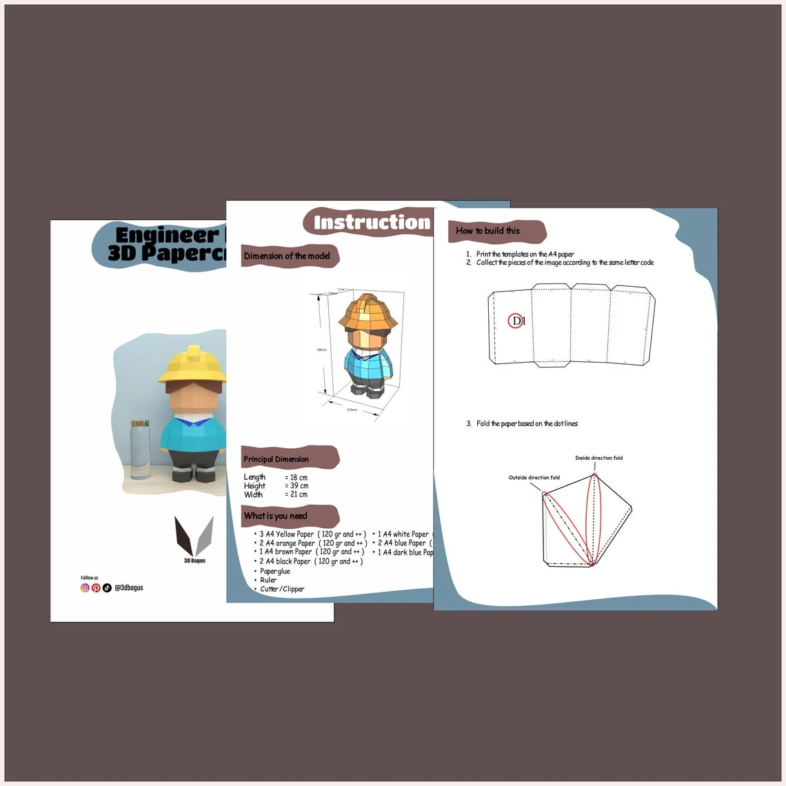 Engineer kid 3D papercraft | DIY paper sculpture | Paper model pattern | Do it yourself | Low poly | PDF pattern | origami | home decor