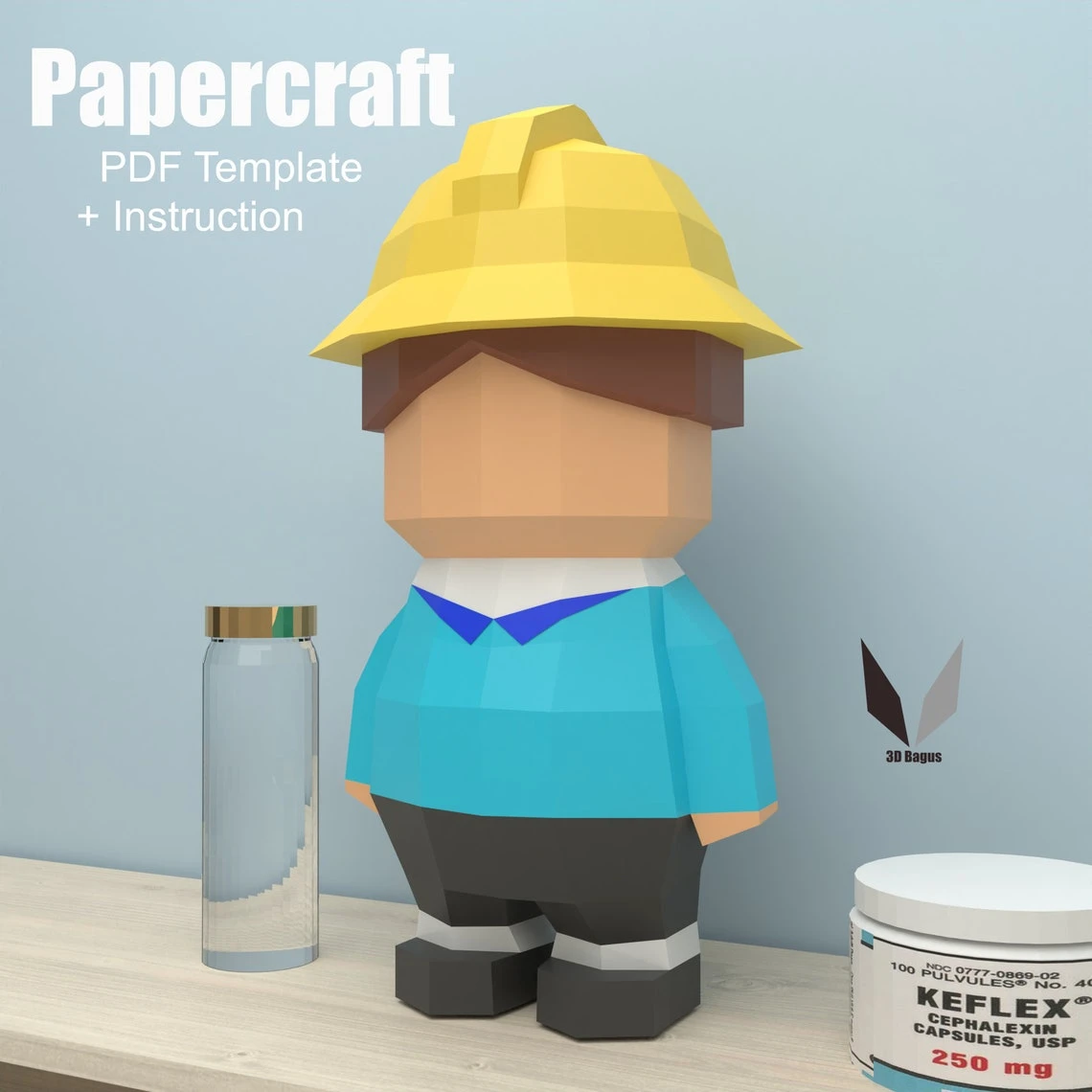 Engineer kid 3D papercraft | DIY paper sculpture | Paper model pattern | Do it yourself | Low poly | PDF pattern | origami | home decor