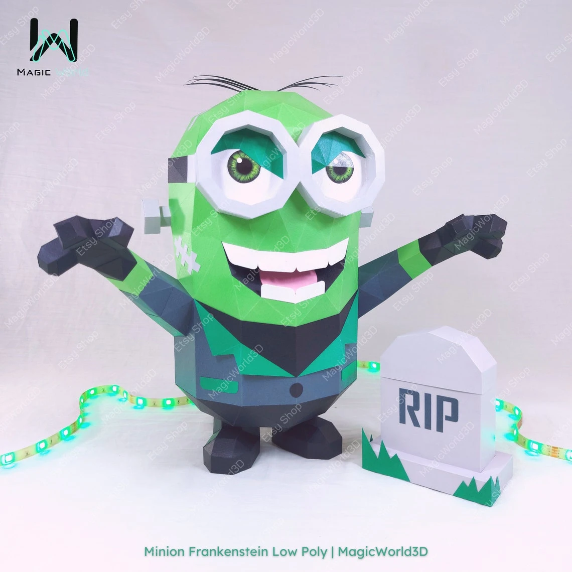 Minion Frankenstein Low Poly, Papercraft, PDF template, Paper model, Sculpture, 3D puzzle, Polygonal model, Lowpoly