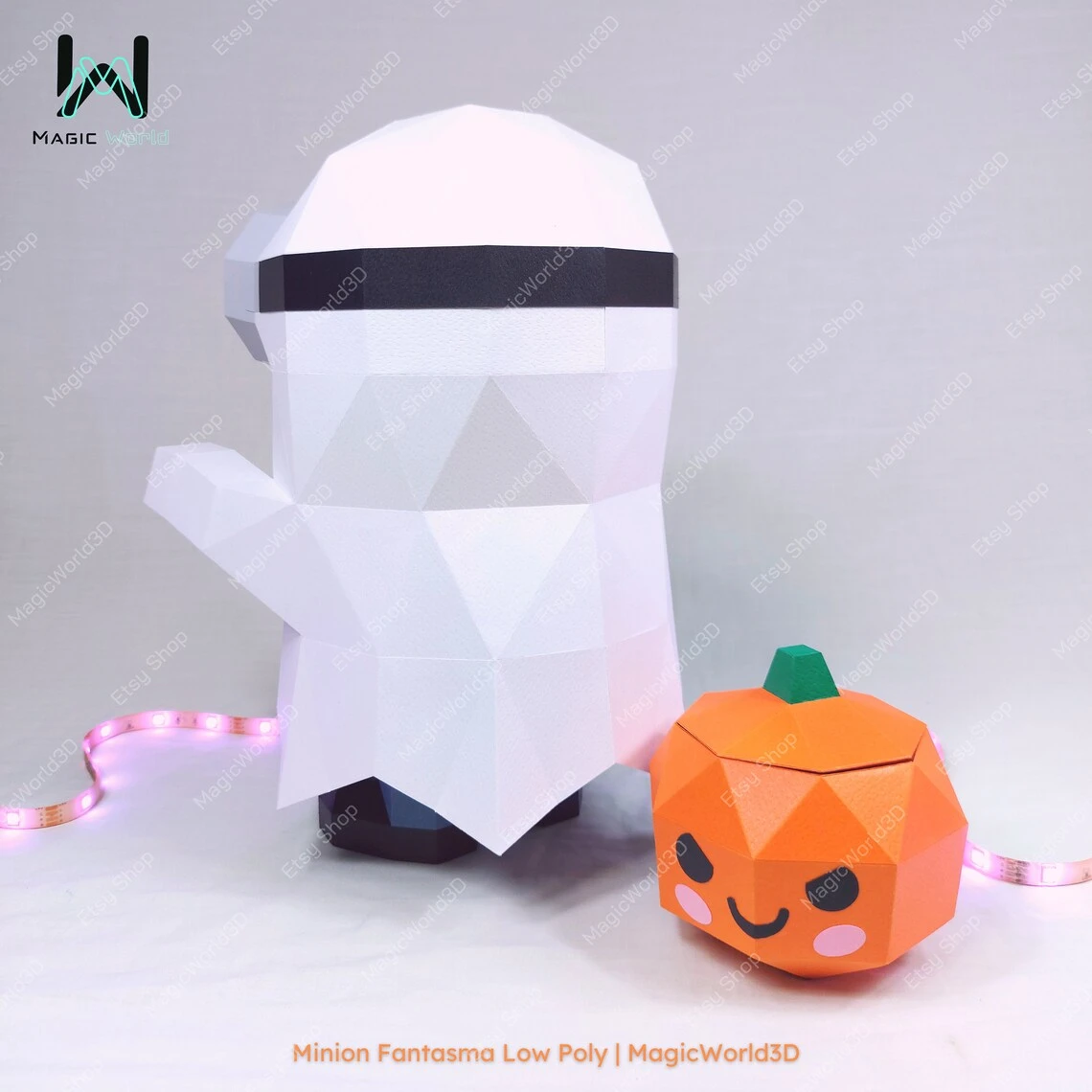 Minion Ghost, Minion Fantasma Low Poly, Papercraft, PDF template, Paper model, Sculpture, 3D puzzle, Polygonal model, Lowpoly