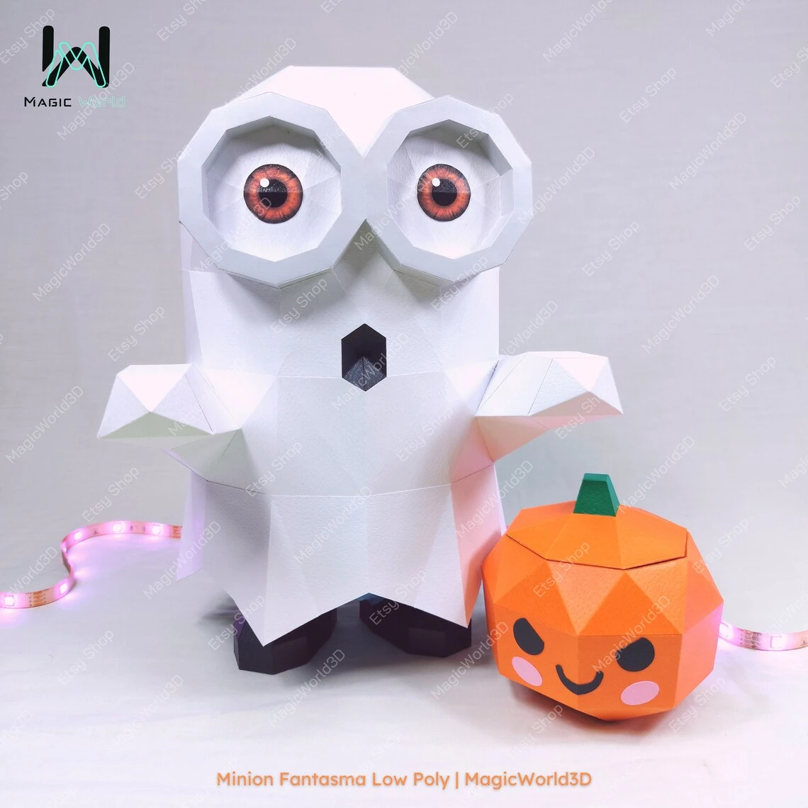 Minion Ghost, Minion Fantasma Low Poly, Papercraft, PDF template, Paper model, Sculpture, 3D puzzle, Polygonal model, Lowpoly