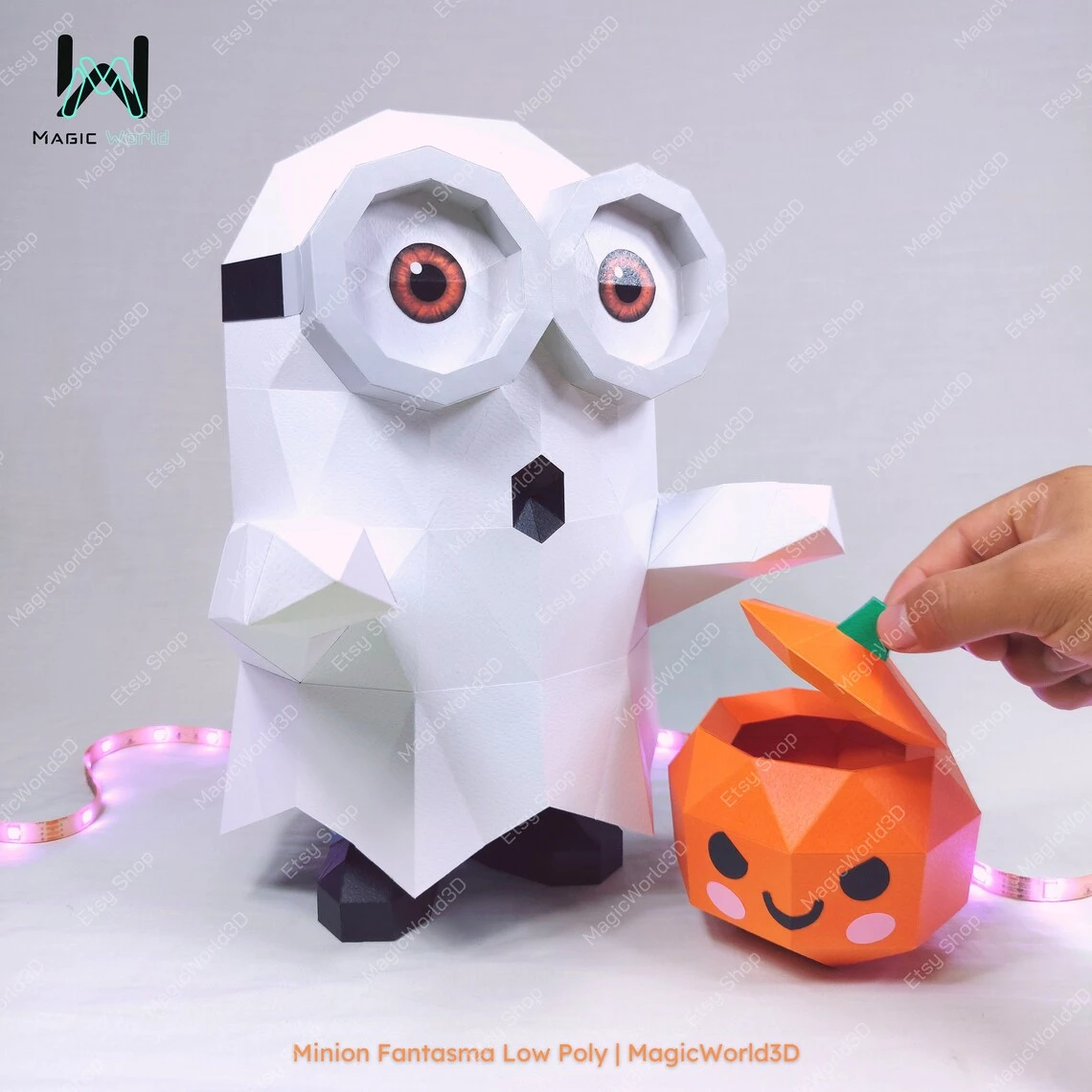 Minion Ghost, Minion Fantasma Low Poly, Papercraft, PDF template, Paper model, Sculpture, 3D puzzle, Polygonal model, Lowpoly