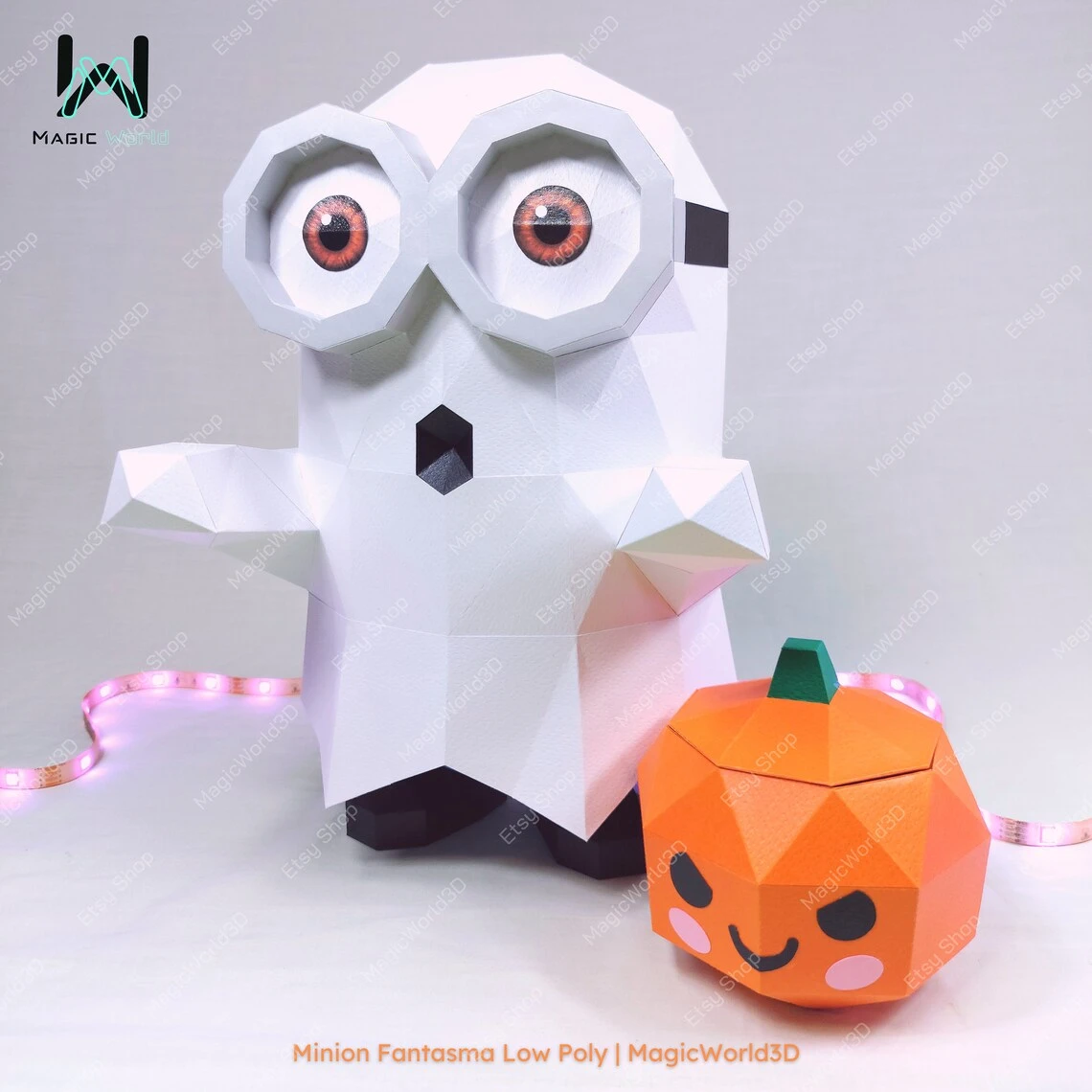 Minion Ghost, Minion Fantasma Low Poly, Papercraft, PDF template, Paper model, Sculpture, 3D puzzle, Polygonal model, Lowpoly