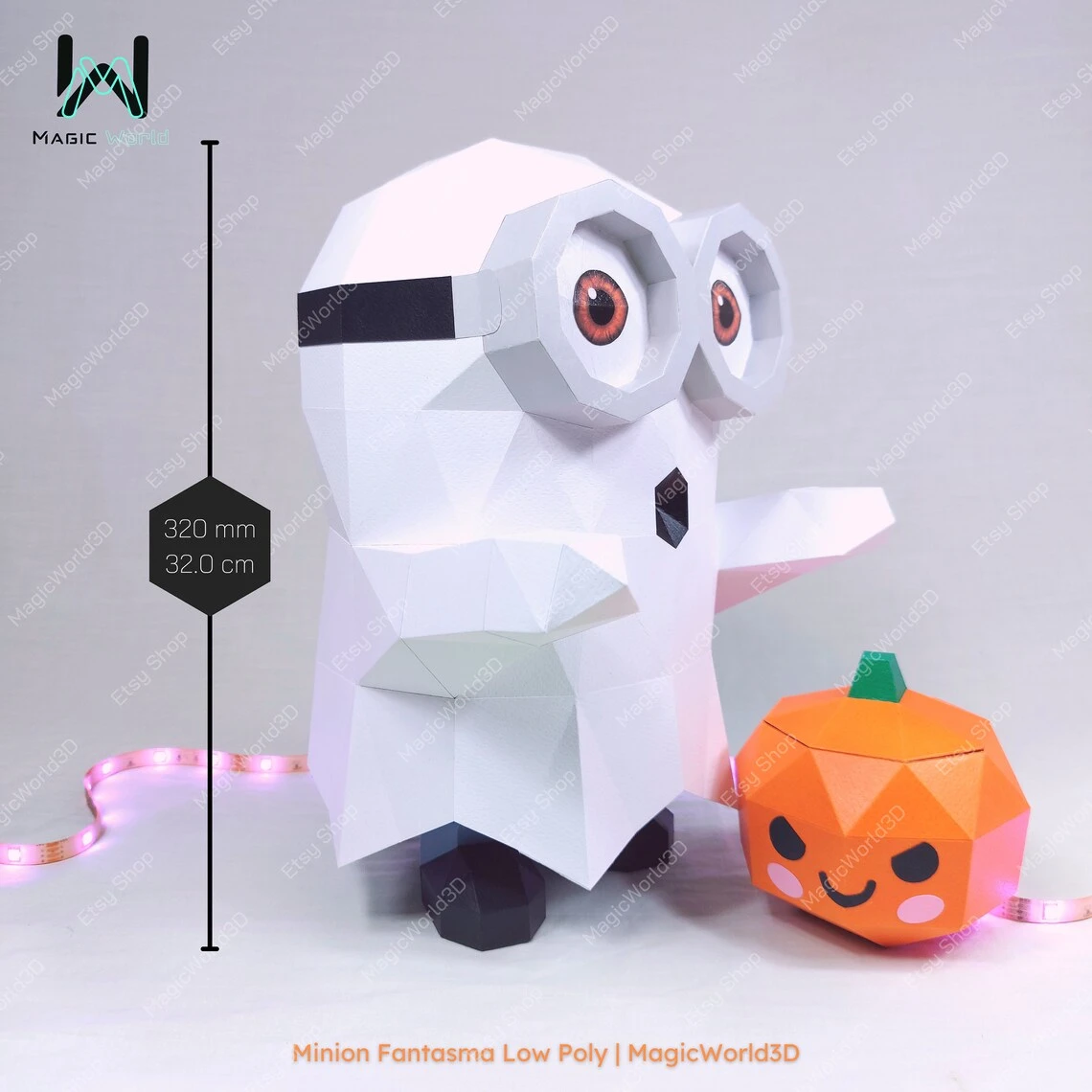 Minion Ghost, Minion Fantasma Low Poly, Papercraft, PDF template, Paper model, Sculpture, 3D puzzle, Polygonal model, Lowpoly