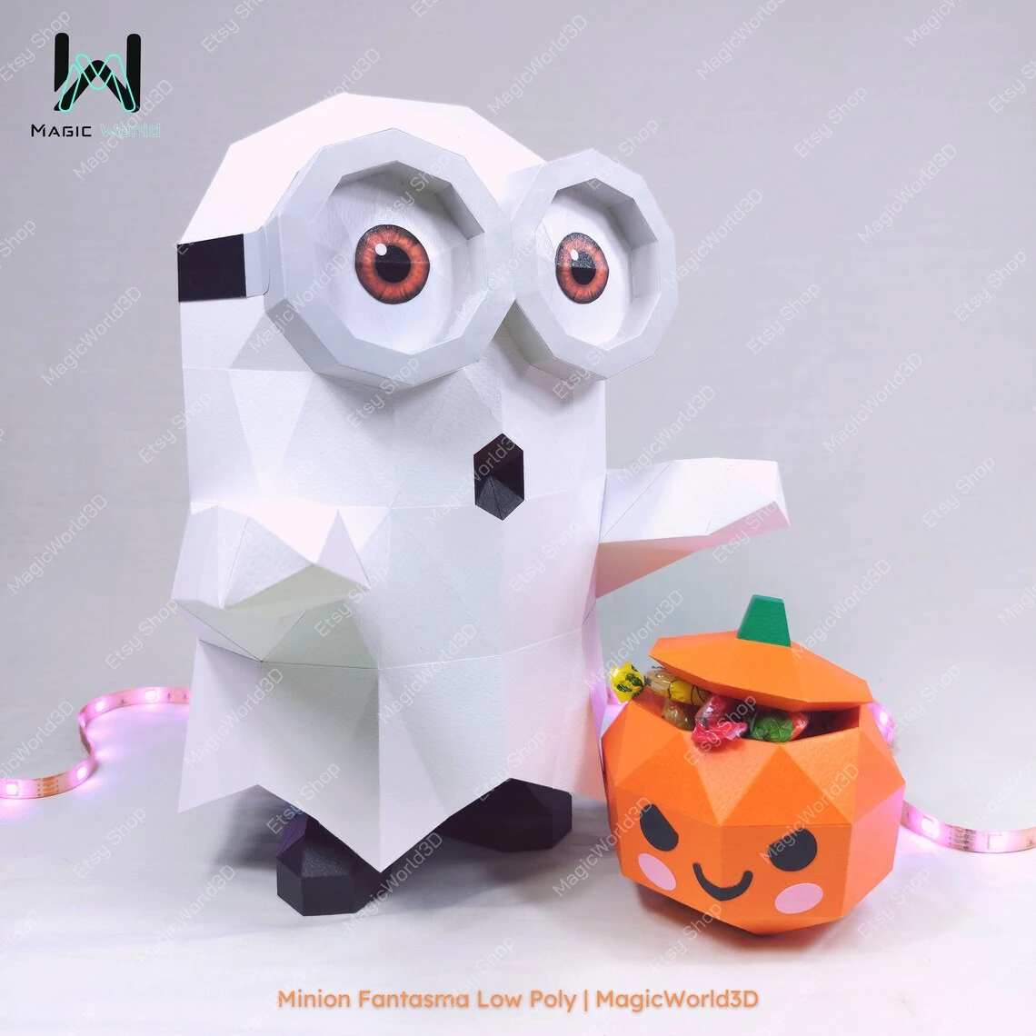 Minion Ghost, Minion Fantasma Low Poly, Papercraft, PDF template, Paper model, Sculpture, 3D puzzle, Polygonal model, Lowpoly