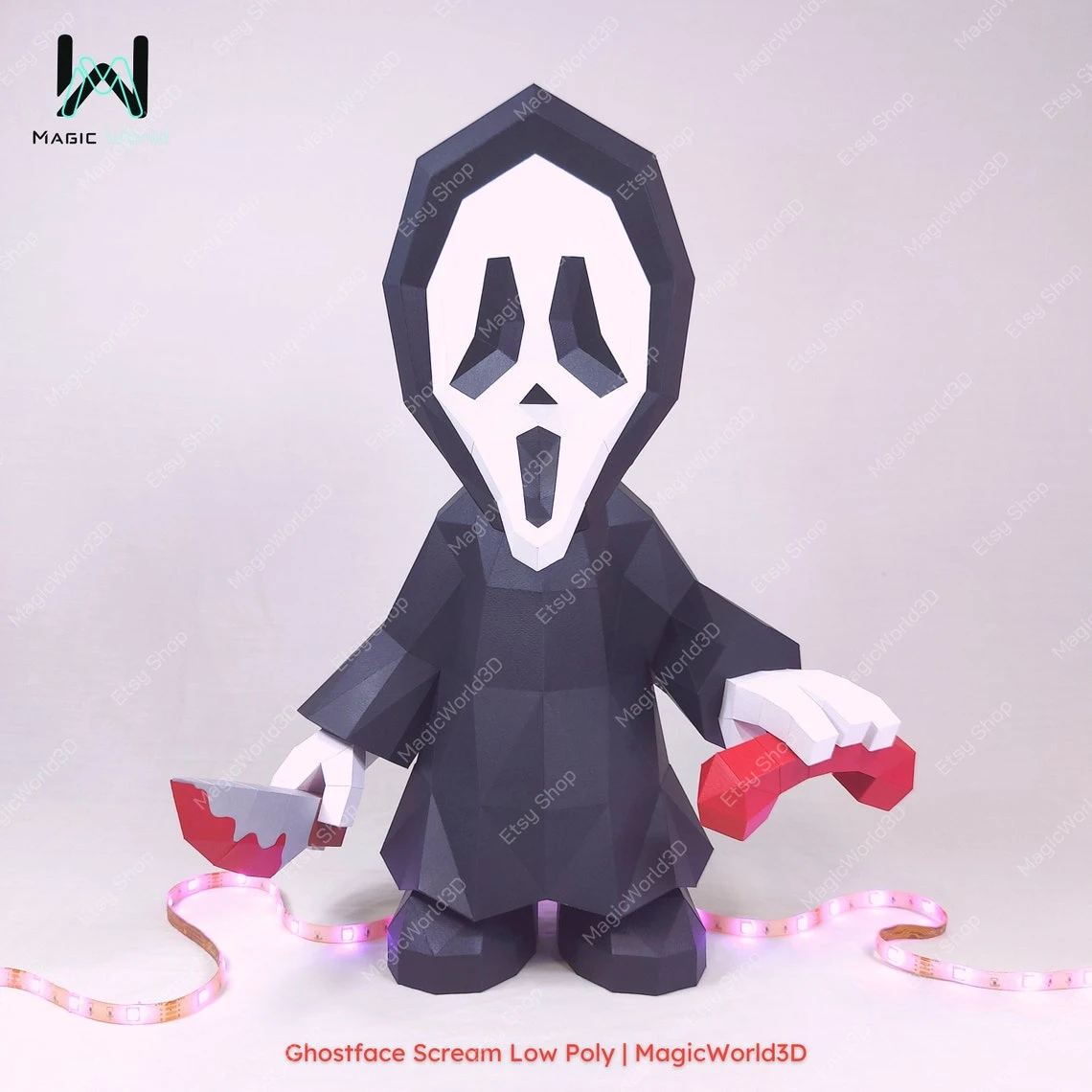 Ghostface Scream Low Poly, Papercraft, PDF template, Paper model, Sculpture, 3D puzzle, Polygonal model, Lowpoly