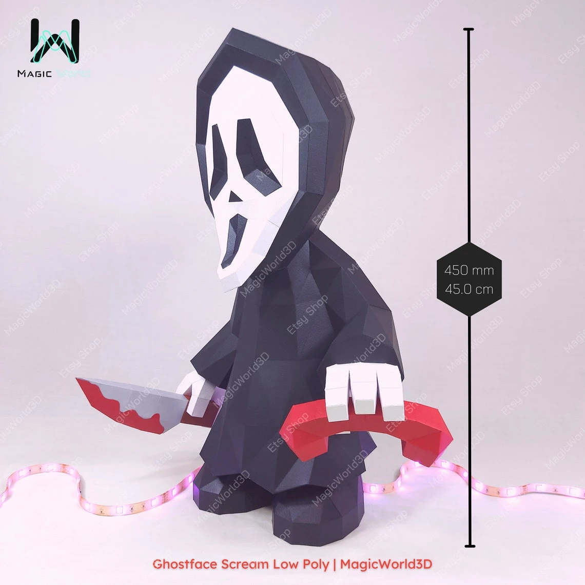 Ghostface Scream Low Poly, Papercraft, PDF template, Paper model, Sculpture, 3D puzzle, Polygonal model, Lowpoly