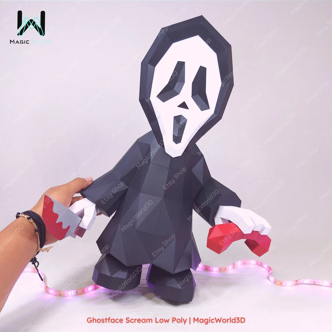 Ghostface Scream Low Poly, Papercraft, PDF template, Paper model, Sculpture, 3D puzzle, Polygonal model, Lowpoly