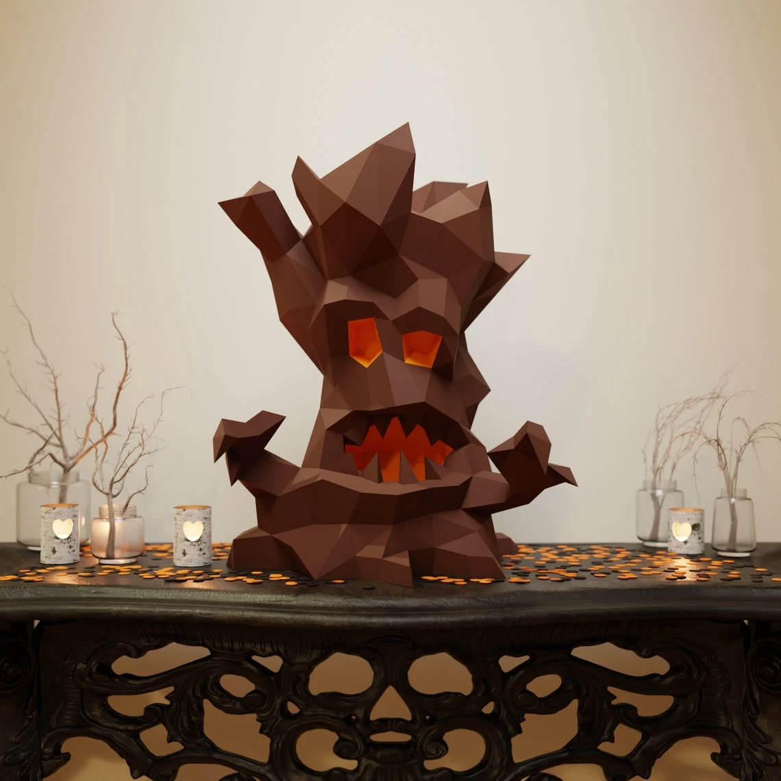 Scary Tree Papercraft 3D DIY low poly paper crafts Halloween decor template