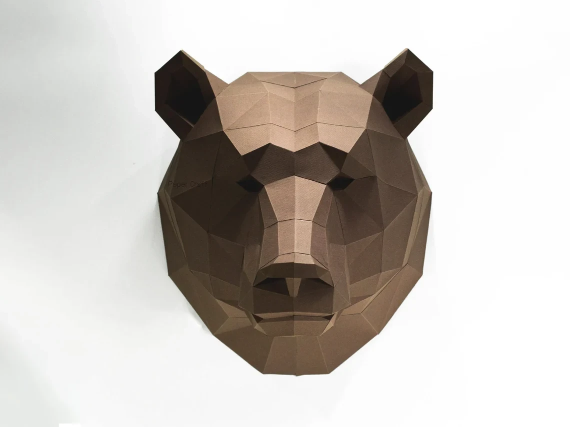 Bear Head, Paper Craft, Digital Template, Origami, PDF Download DIY, Low Poly, Wall decor