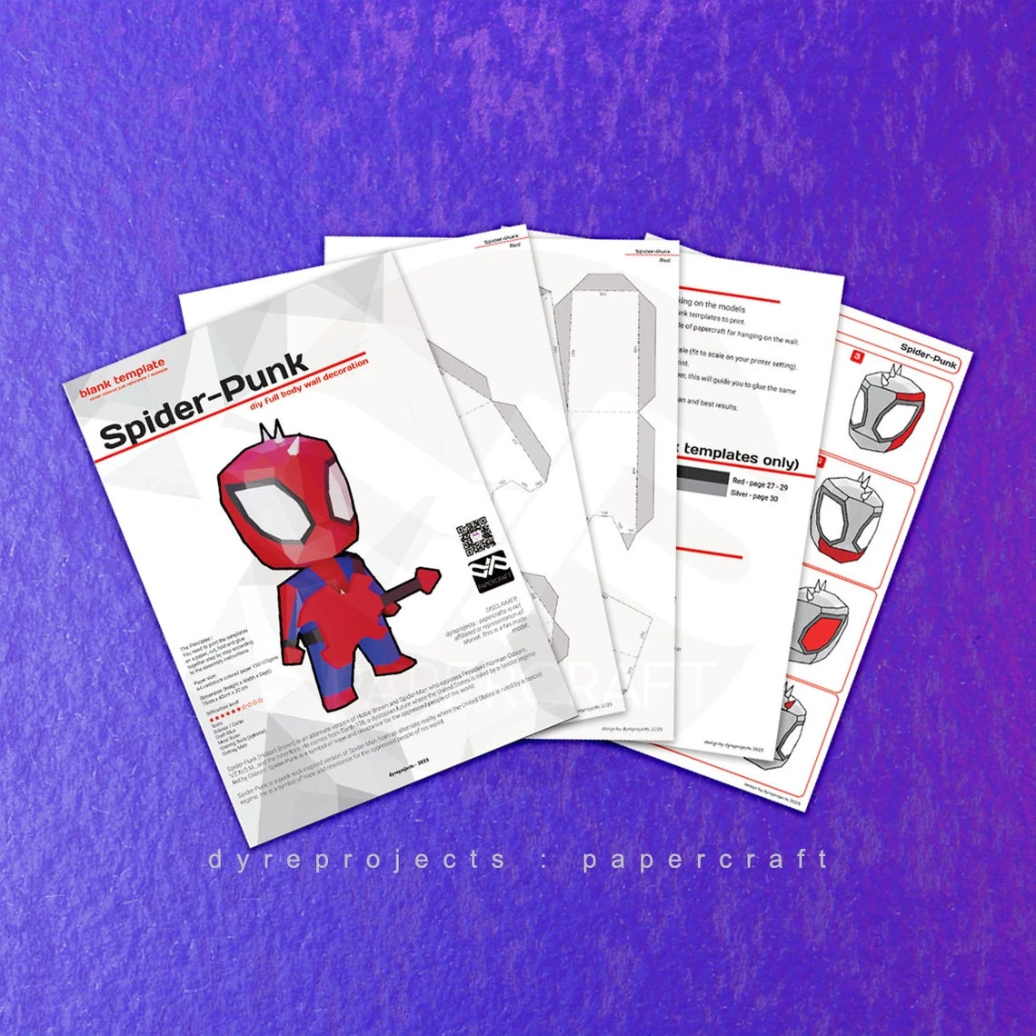 DIY lowpoly Papercraft, Spider Punk, Digital template, DIY, Wall Decoration, Art, superheroes, fanart