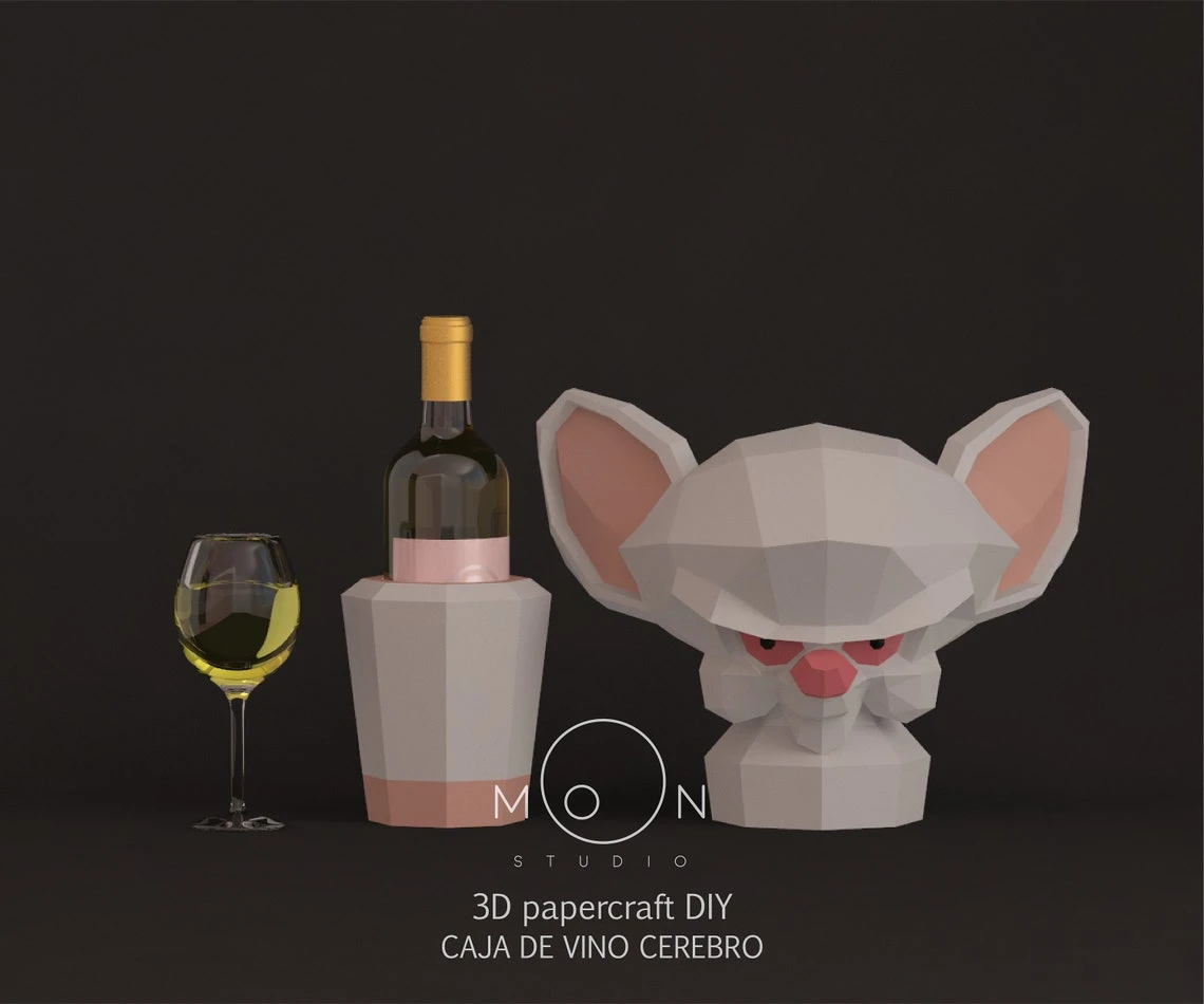 Brain Wine Box, Papercarft, PDF Templates, DIY 3D Model, Low Poly, Pepakura, Craft, Manualidades, Brain, Pinky, Warner Bros, Animation.