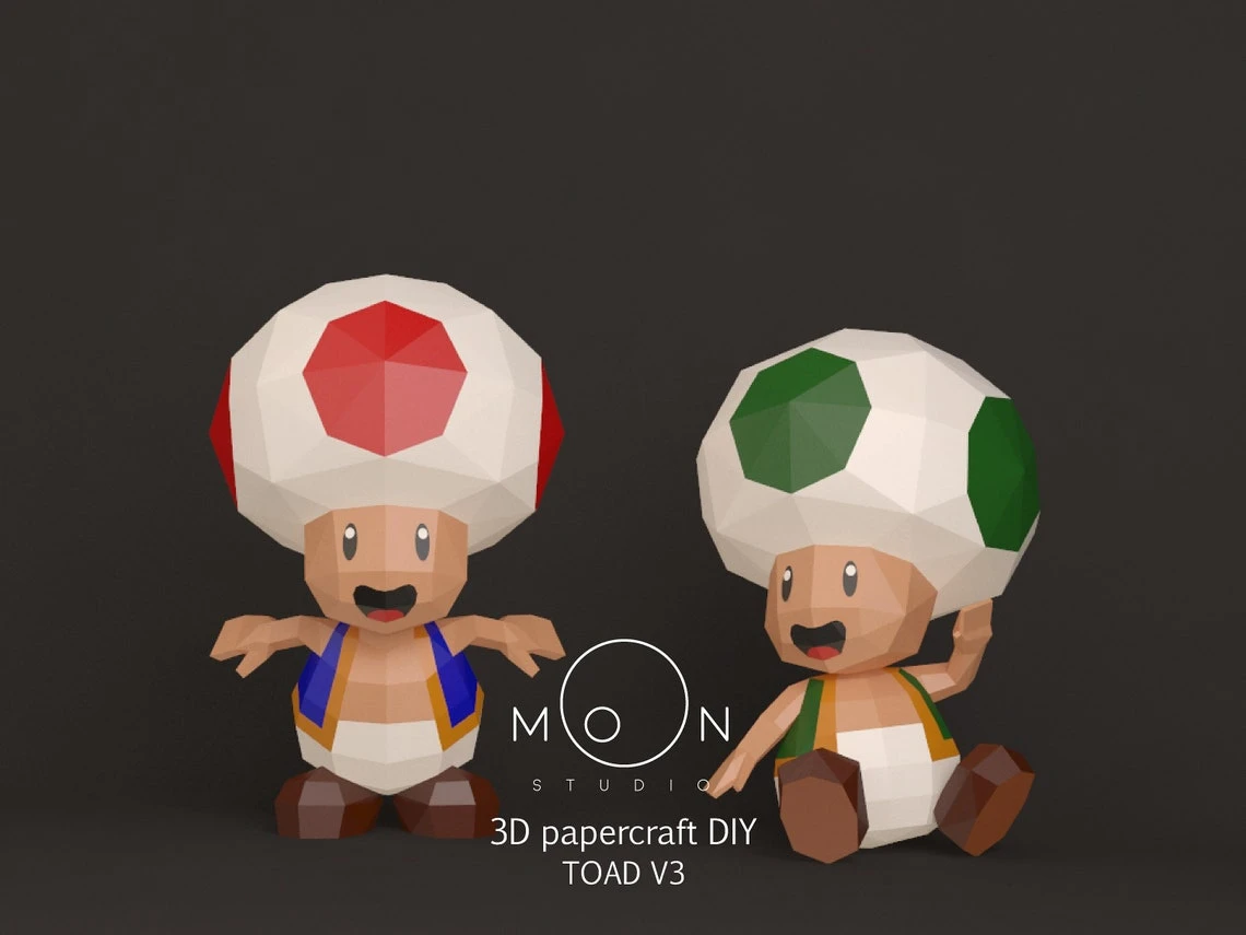 Toad v3, Papercraft PDF, Cricut Maker Template, DIY , Low poly Paper, Papercraft 3D, Room Decor, Nes, Snes, Videogames