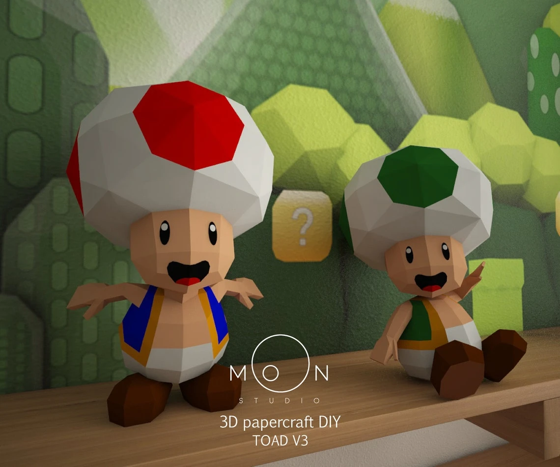 Toad v3, Papercraft PDF, Cricut Maker Template, DIY , Low poly Paper, Papercraft 3D, Room Decor, Nes, Snes, Videogames