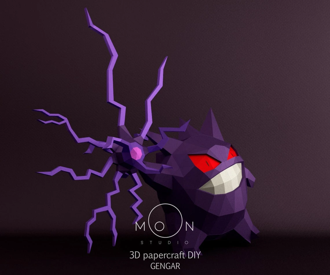 Gengar, DIY, Papercraft, Low Poly, Pokemon, 3D Model, Decor, Series, Tv, Anime, Animation, Pokemon Video Game