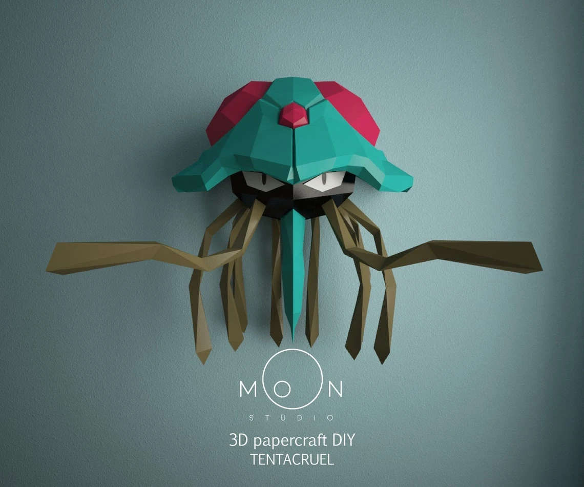 Tentacruel, DIY, Papercraft, Low Poly, 3D model, Pokemon, Series, Tv, Animation, Anime, Room Decor