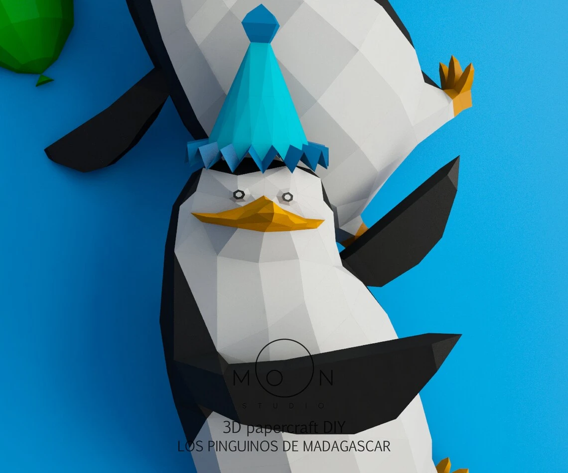 The penguins of Madagascar, DIY, Papercraft, PDF, Low Poly, 3D model, Paper, TV, Movie, Cinema, Wall Decor.