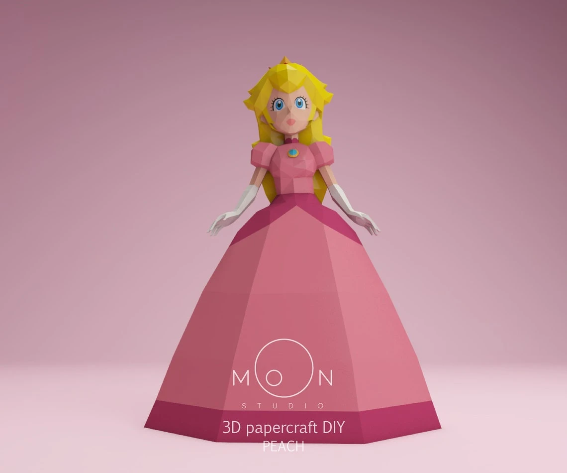 Peach, Princess, DIY, Papercraft, PDF, Low Poly, 3D model, Craft, Paper, Mario, Retro Game, Movie, Room Decor, Wall Decor