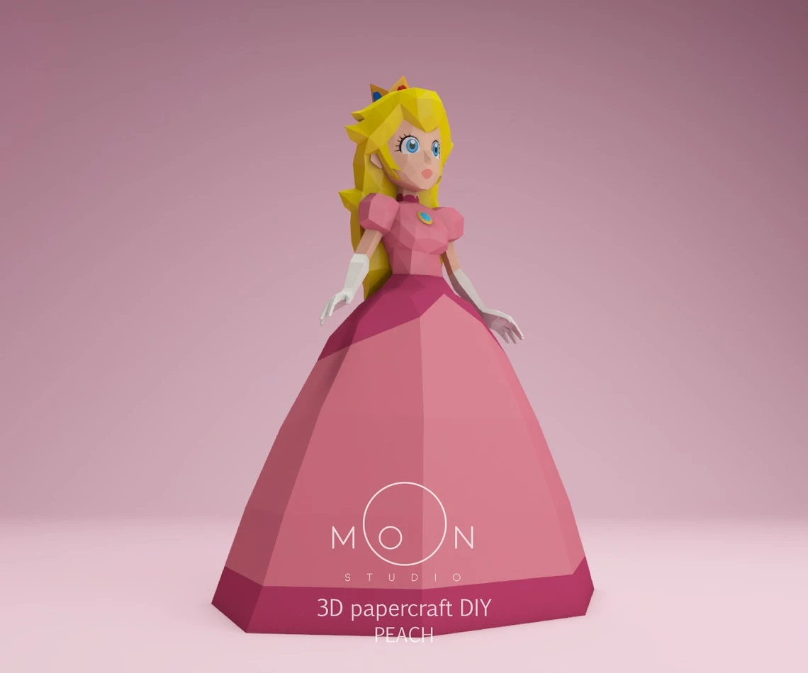 Peach, Princess, DIY, Papercraft, PDF, Low Poly, 3D model, Craft, Paper, Mario, Retro Game, Movie, Room Decor, Wall Decor