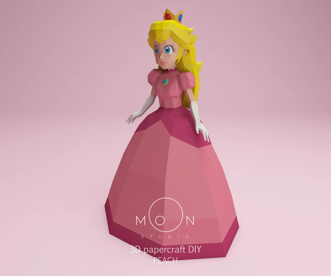 Peach, Princess, DIY, Papercraft, PDF, Low Poly, 3D model, Craft, Paper, Mario, Retro Game, Movie, Room Decor, Wall Decor