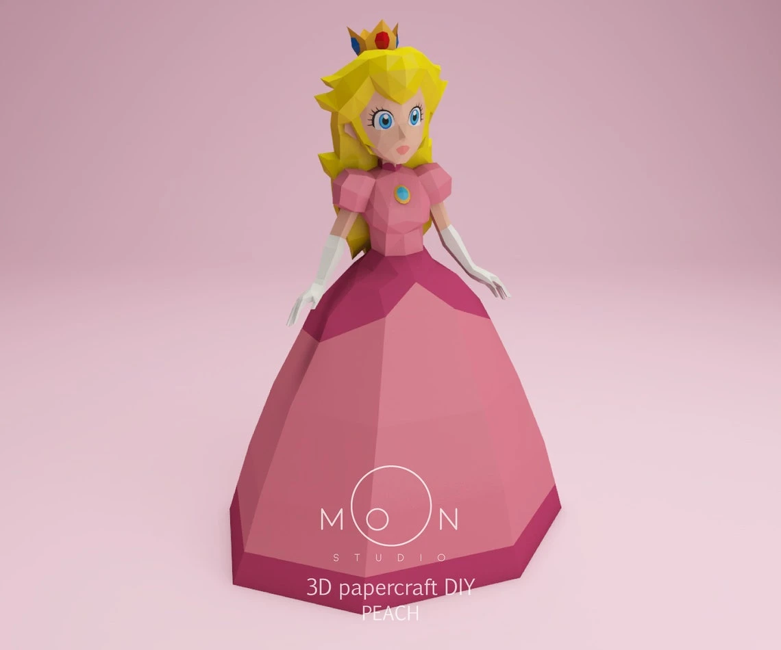 Peach, Princess, DIY, Papercraft, PDF, Low Poly, 3D model, Craft, Paper, Mario, Retro Game, Movie, Room Decor, Wall Decor