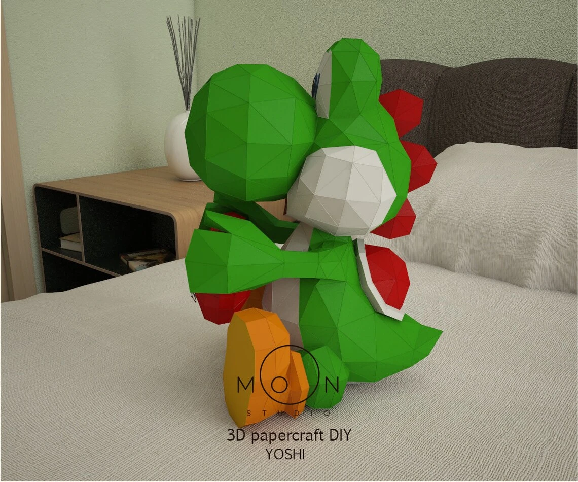 Yoshi I love You, Yoshi Te Amo, DIY, Papercraft, PDF, Low Poly, 3D model, Craft, Paper, Retro Game, Valentine's Day, Love, Room Decor