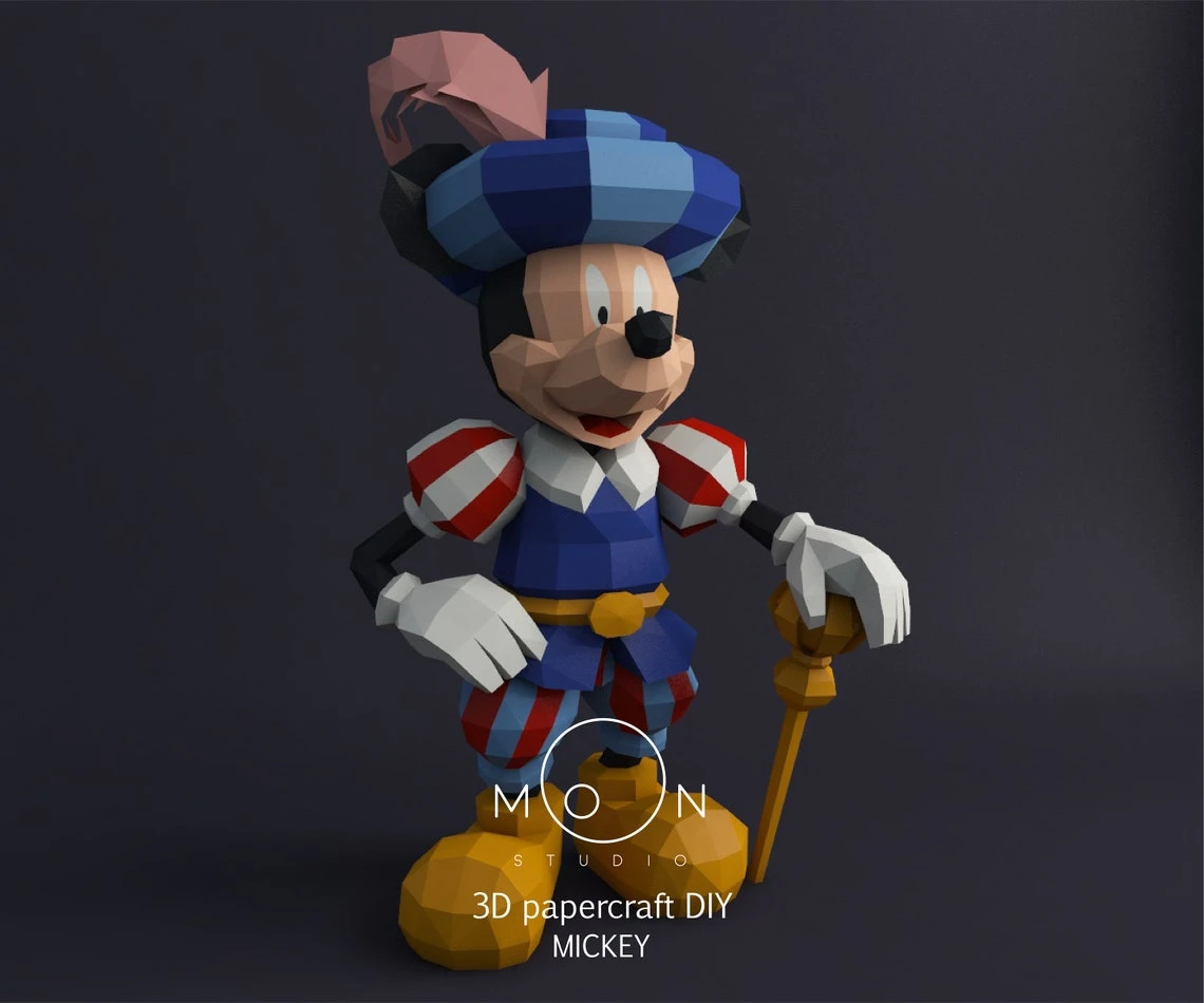 Mickey Musketeers, DIY, Papercraft, PDF, Svg, Dxf, Low Poly, 3D model, Craft, Paper, D1sn3y, Room Decor