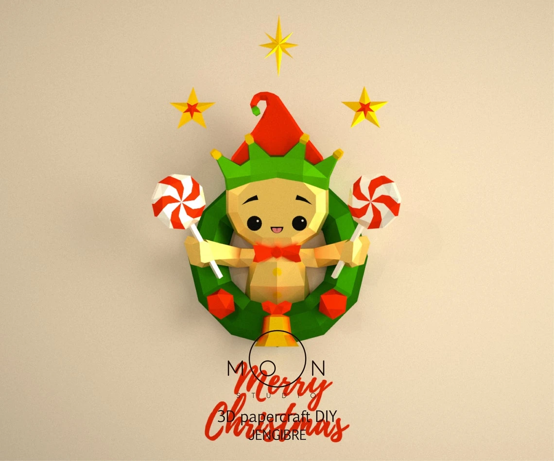 Gingerbread, DIY, Papercraft, PDF, Low Poly, 3D model, Craft, Paper,Merry Christmas, December, New Year, Room Decor, Wall Decor