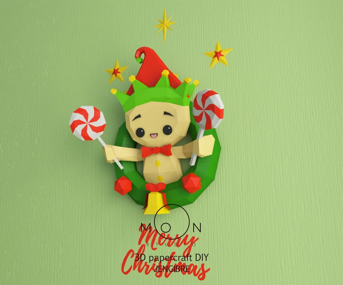 Gingerbread, DIY, Papercraft, PDF, Low Poly, 3D model, Craft, Paper,Merry Christmas, December, New Year, Room Decor, Wall Decor