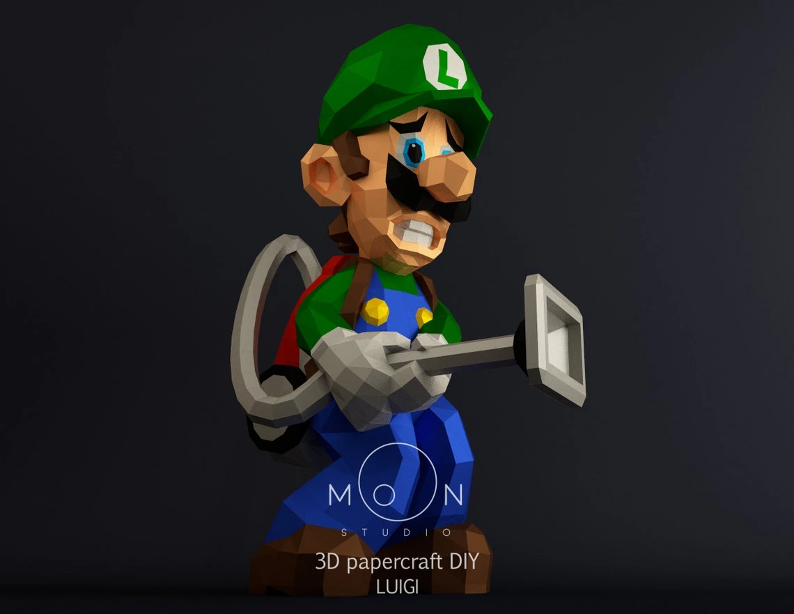 Luigi Mansion, DIY, Papercraft, PDF, Low Poly, 3D model, Craft, Paper, Mario, Switch, Game Cube, Room Decor