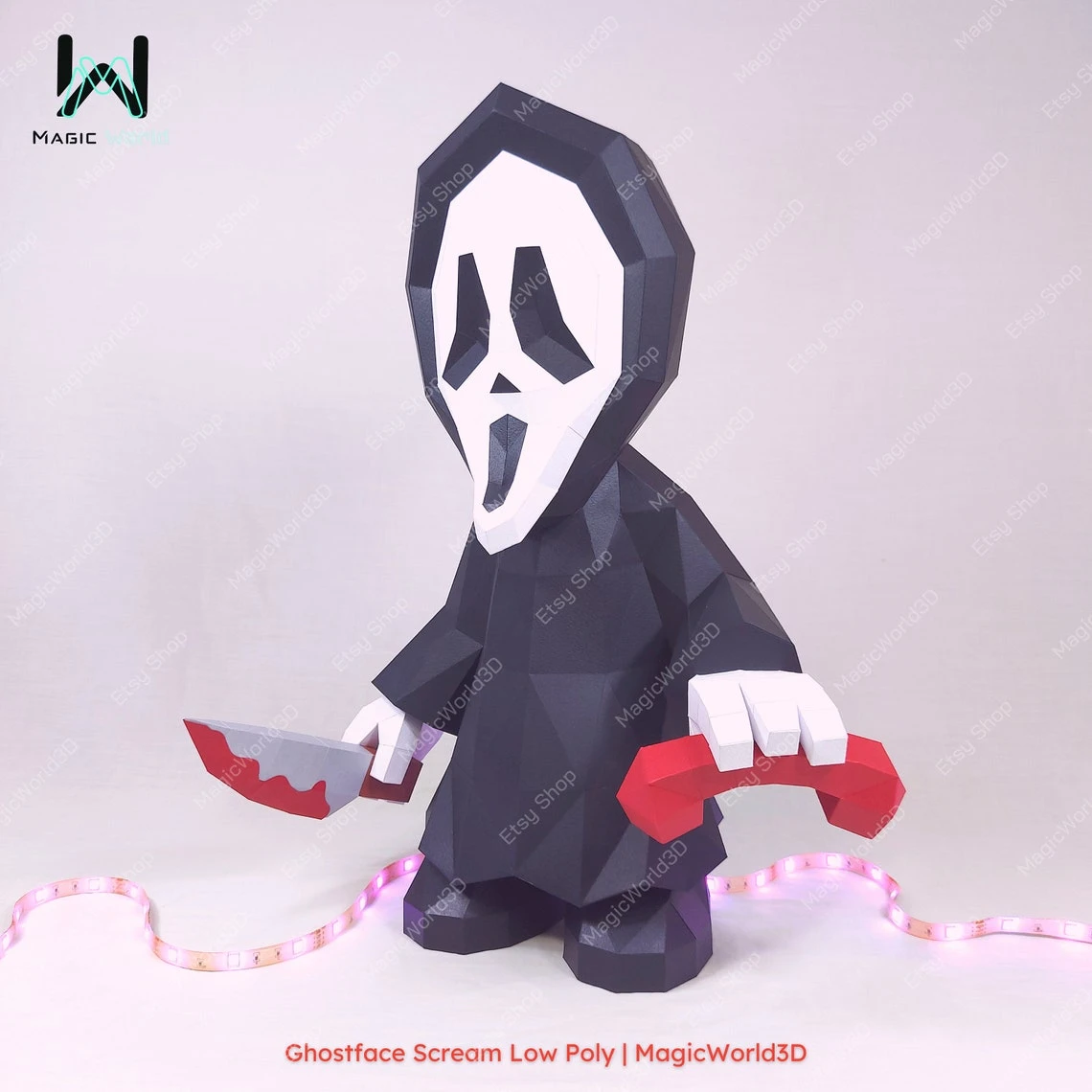 Ghostface Scream Low Poly, Papercraft, PDF template, Paper model, Sculpture, 3D puzzle, Polygonal model, Lowpoly