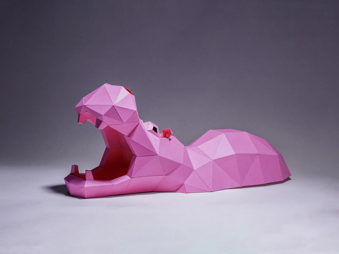 Hippo Paper Craft, Digital Template, Origami, PDF Download DIY, Low Poly, Trophy, Sculpture, 3D Model