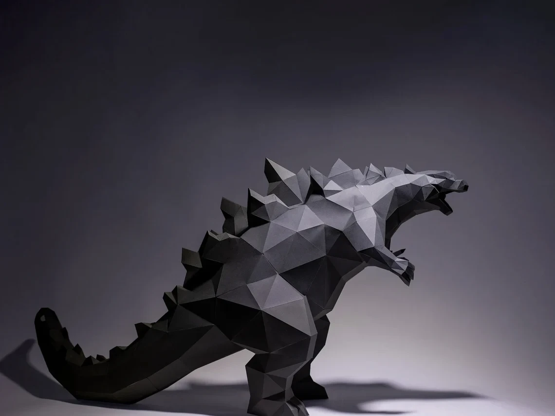 Godzilla Paper Craft, Digital Template, Origami, PDF Download DIY, Low Poly, Trophy, Sculpture, Godzilla Model, svg for cricut