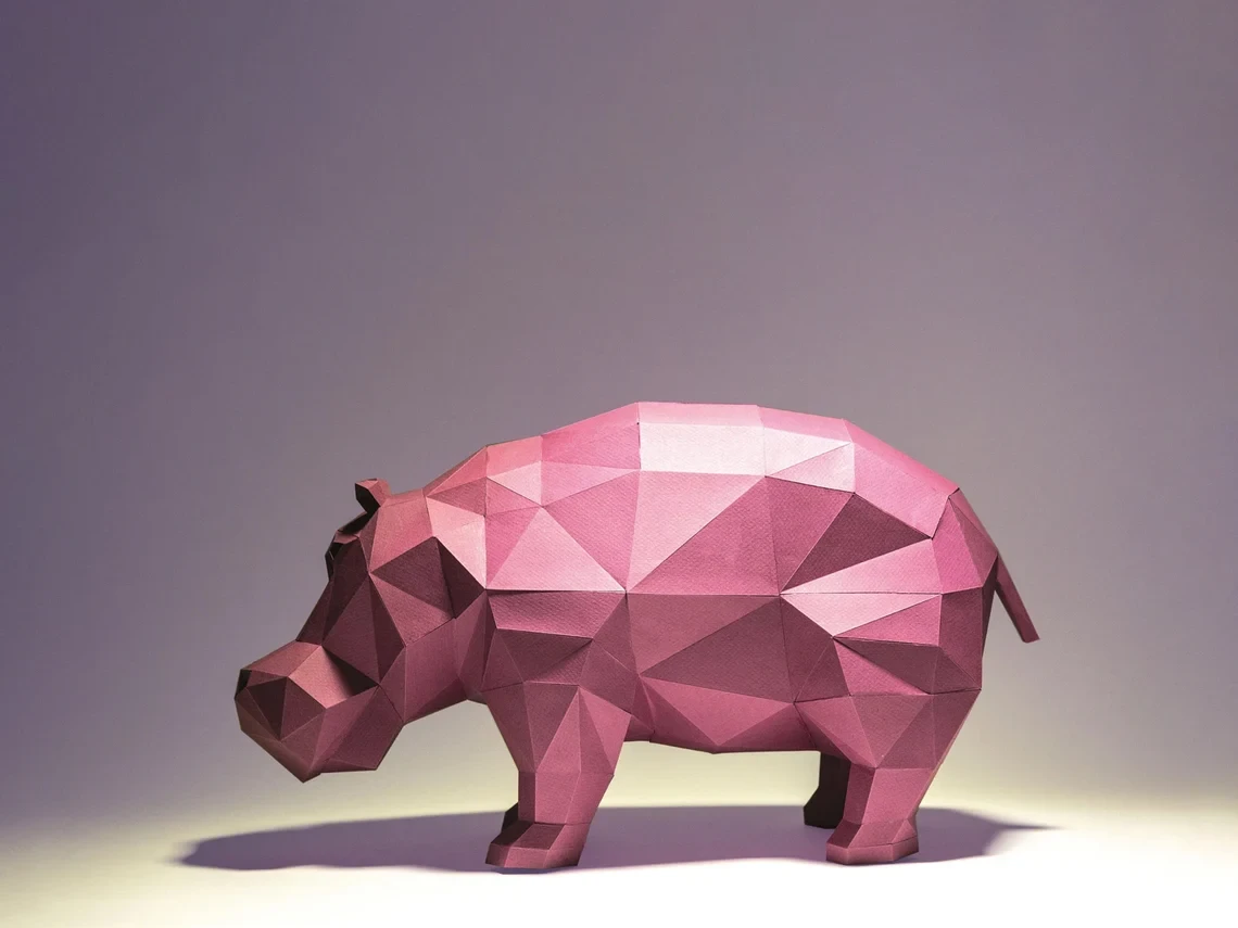 Hippopotamus, Hippo Paper Craft, Digital Template, Origami, PDF Download DIY, Low Poly, Trophy, Sculpture, Model