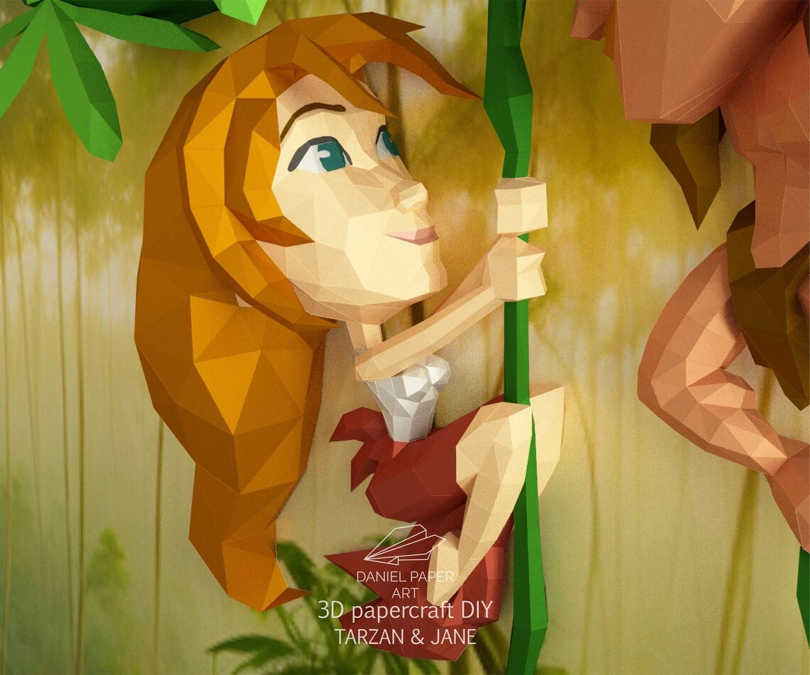 Tarzan and Jane PDF Template, DIY 3d Model, FanArt, Paper Sculpture, Low Poly, Pepakura, Craft, Manualidad, Paper Art