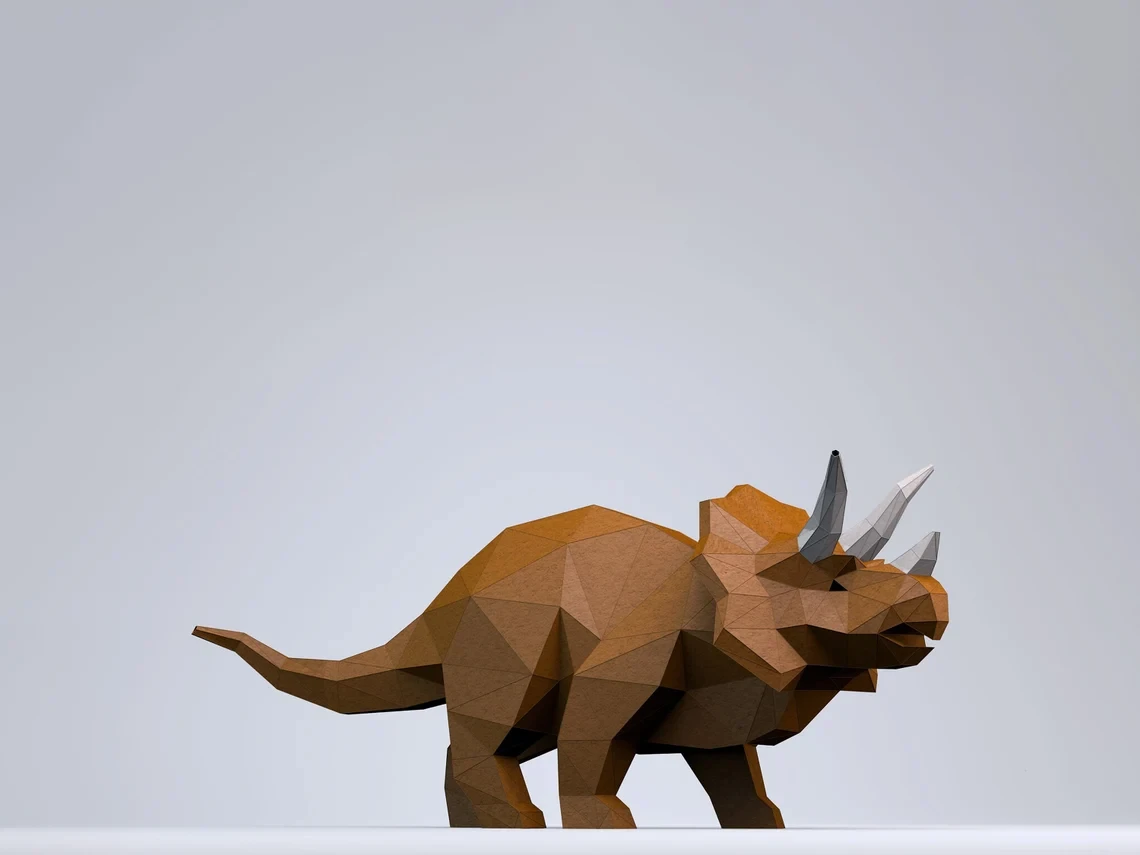 Triceratops Dinosaur Digital Template, PDF Paper Craft, Triceratops Origami, Dinosaur Model