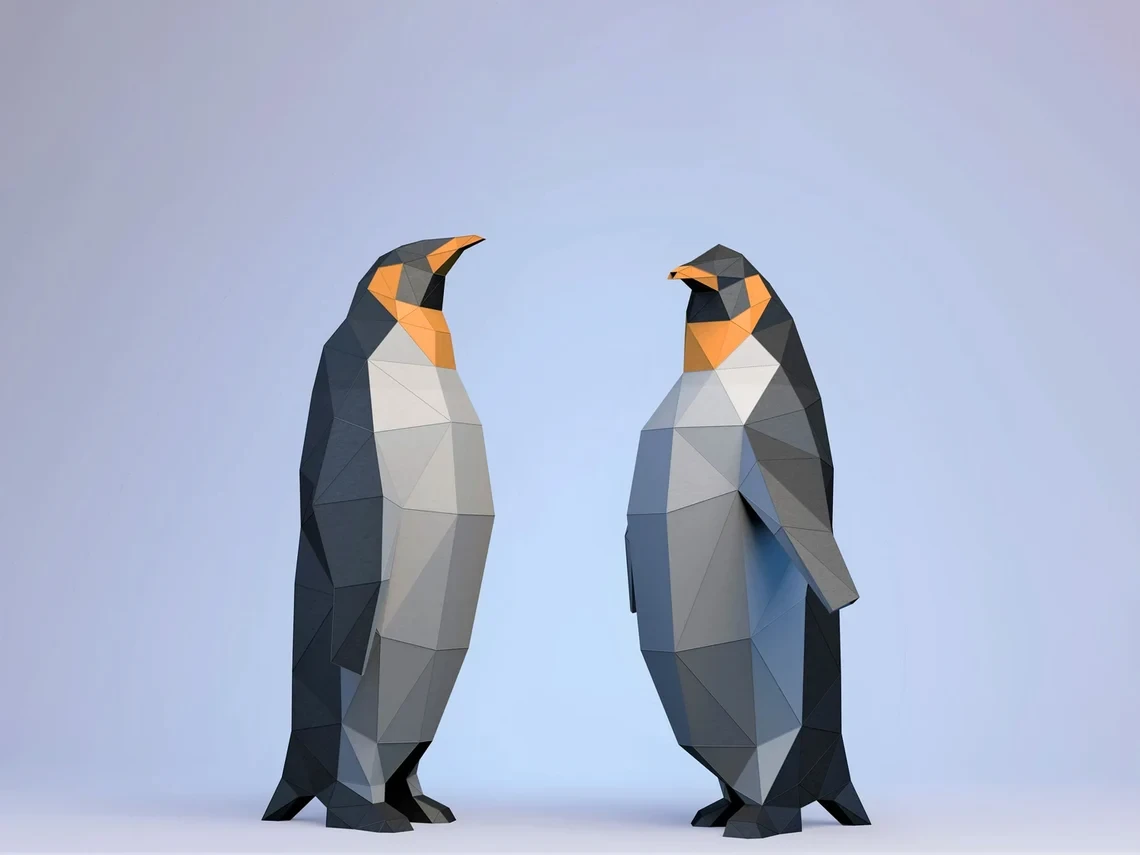 Penguins Digital Template, PDF Paper Craft, Origami, Low poly, Model, Sculpture template