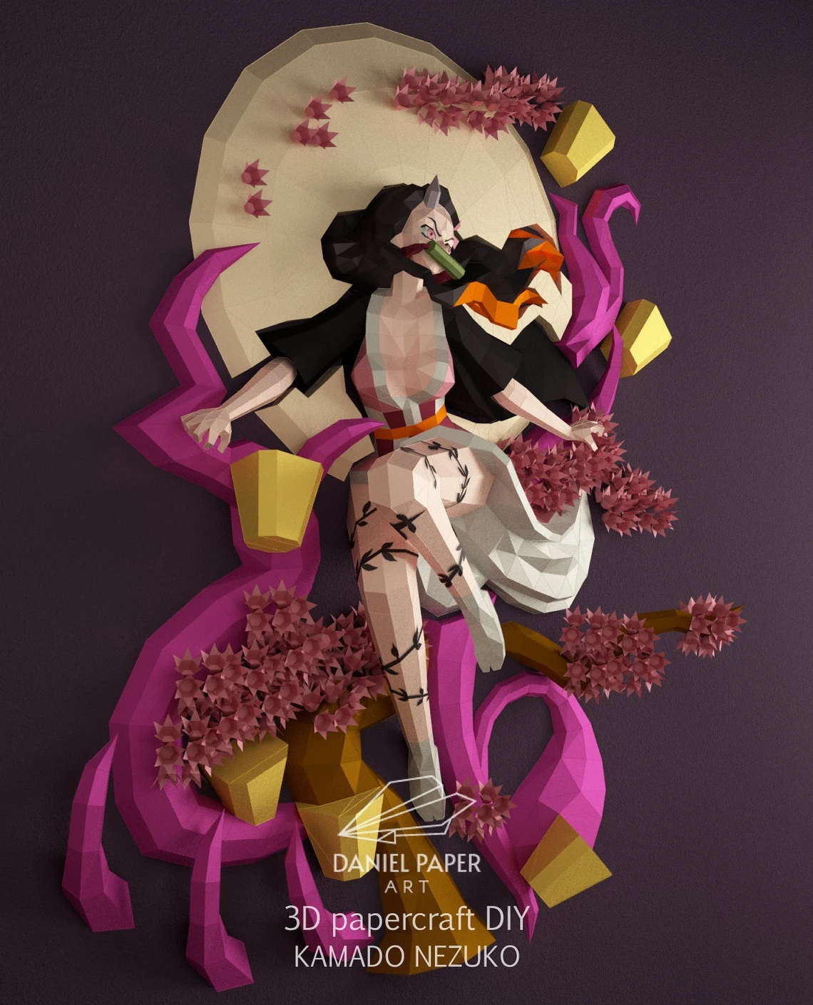 Kamado Nezuko, Demon Slayer, Kimetsu no Yaiba  PDF Template, DIY 3d Model, FanArt, Paper Sculpture, Low Poly, Pepakura, Craft, Manualidad, Paper Art