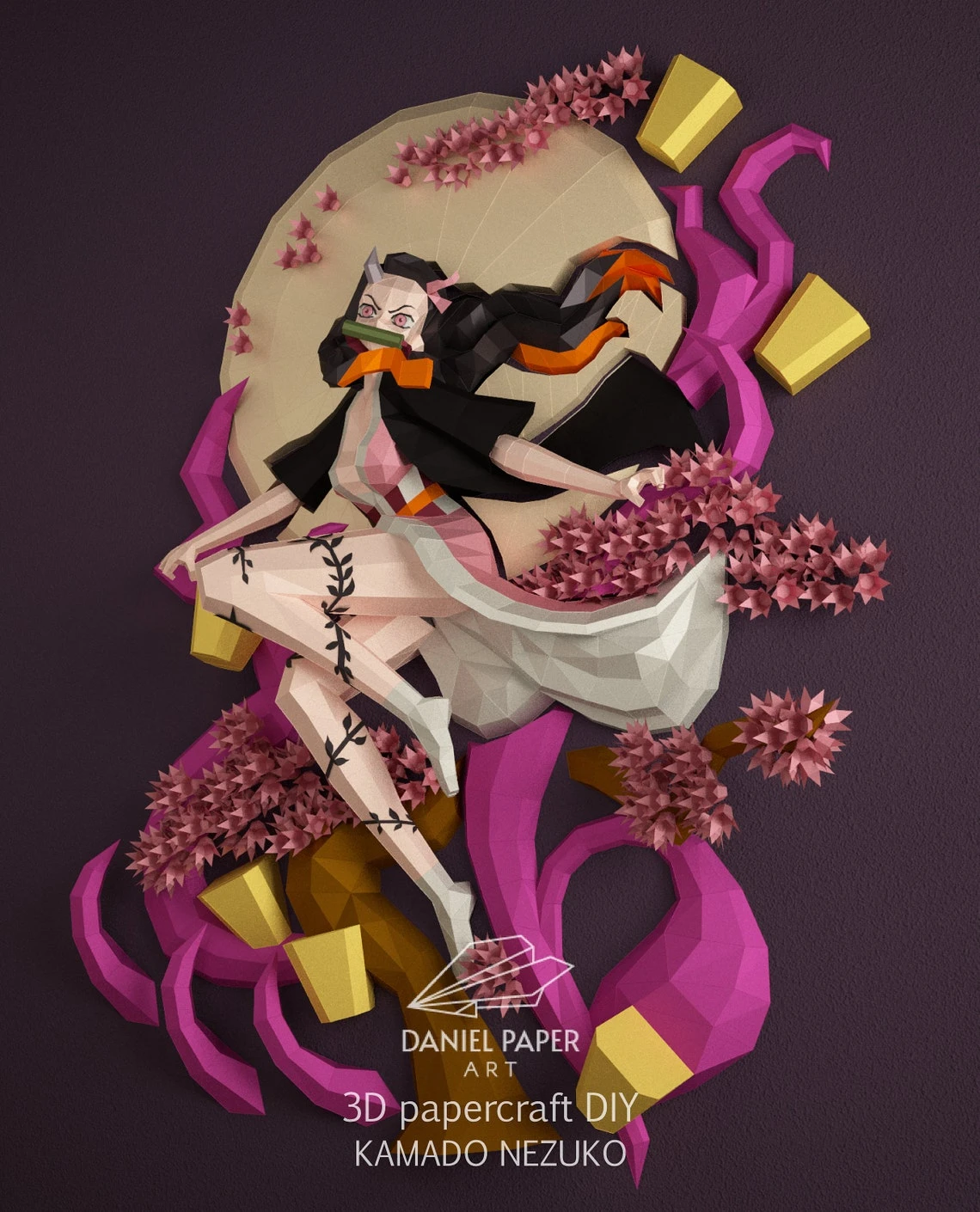 Kamado Nezuko, Demon Slayer, Kimetsu no Yaiba  PDF Template, DIY 3d Model, FanArt, Paper Sculpture, Low Poly, Pepakura, Craft, Manualidad, Paper Art