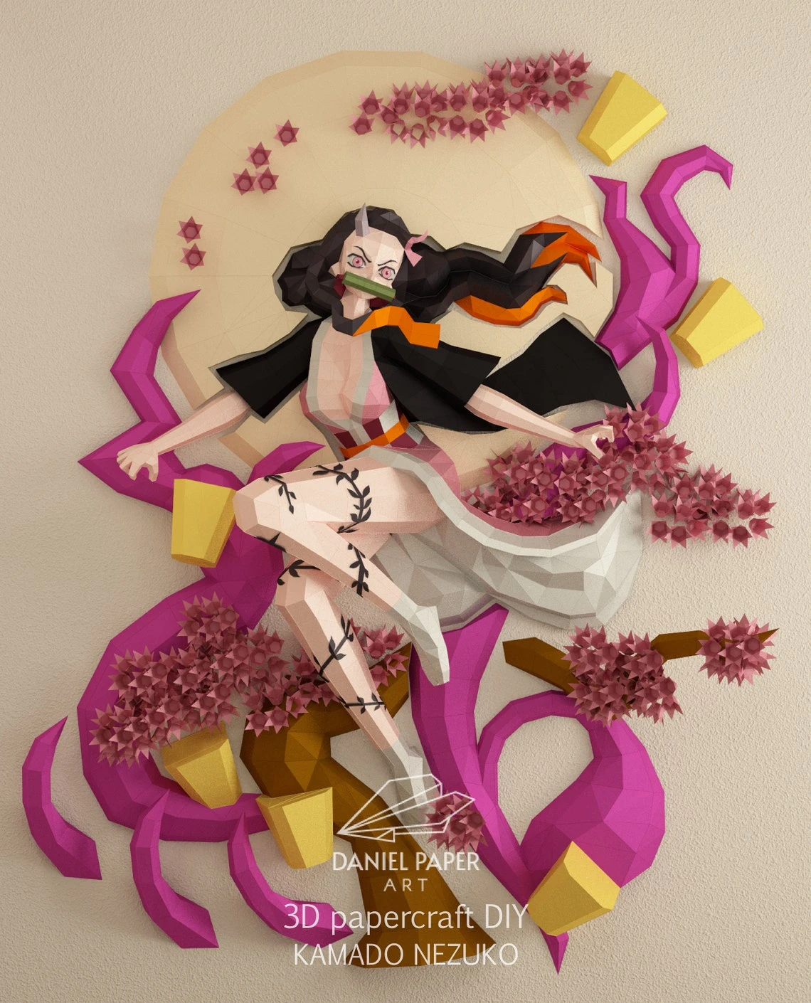 Kamado Nezuko, Demon Slayer, Kimetsu no Yaiba  PDF Template, DIY 3d Model, FanArt, Paper Sculpture, Low Poly, Pepakura, Craft, Manualidad, Paper Art