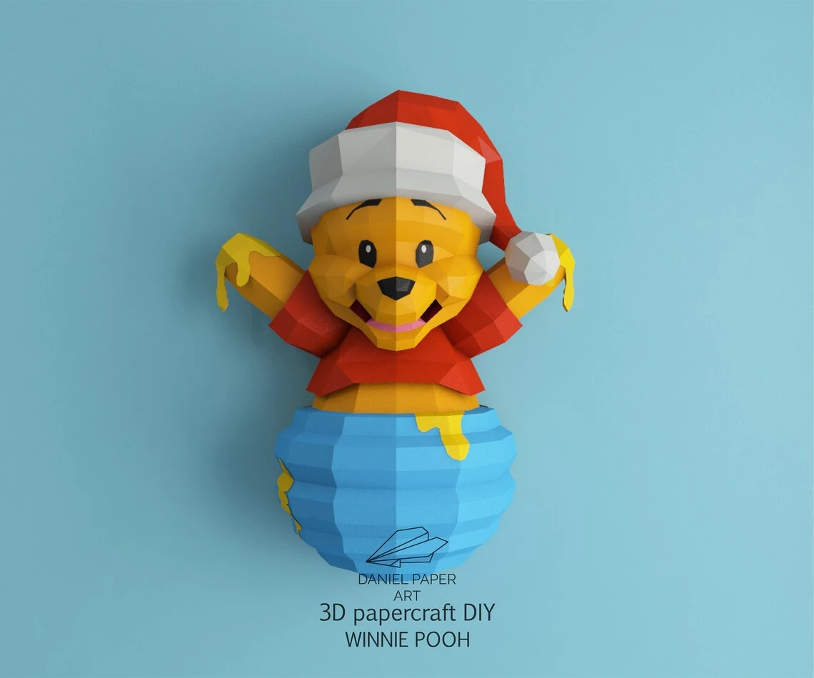 Pooh in the Honey pot, Winnie the Pooh PDF Template, DIY 3d Model, FanArt, Paper Sculpture, Low Poly, Pepakura, Craft, Manualidad, Paper Art