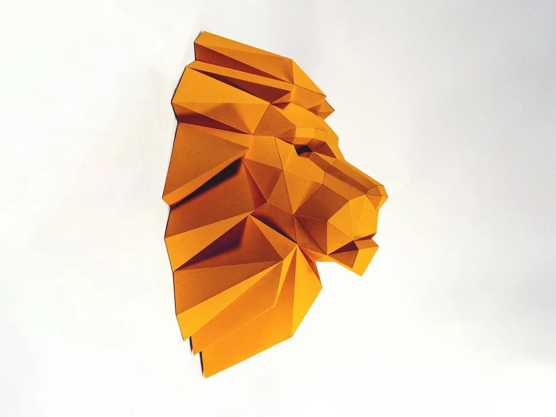 Lion Head Paper Craft, Digital Template, Origami, PDF Download DIY, Low Poly, Wall decoration