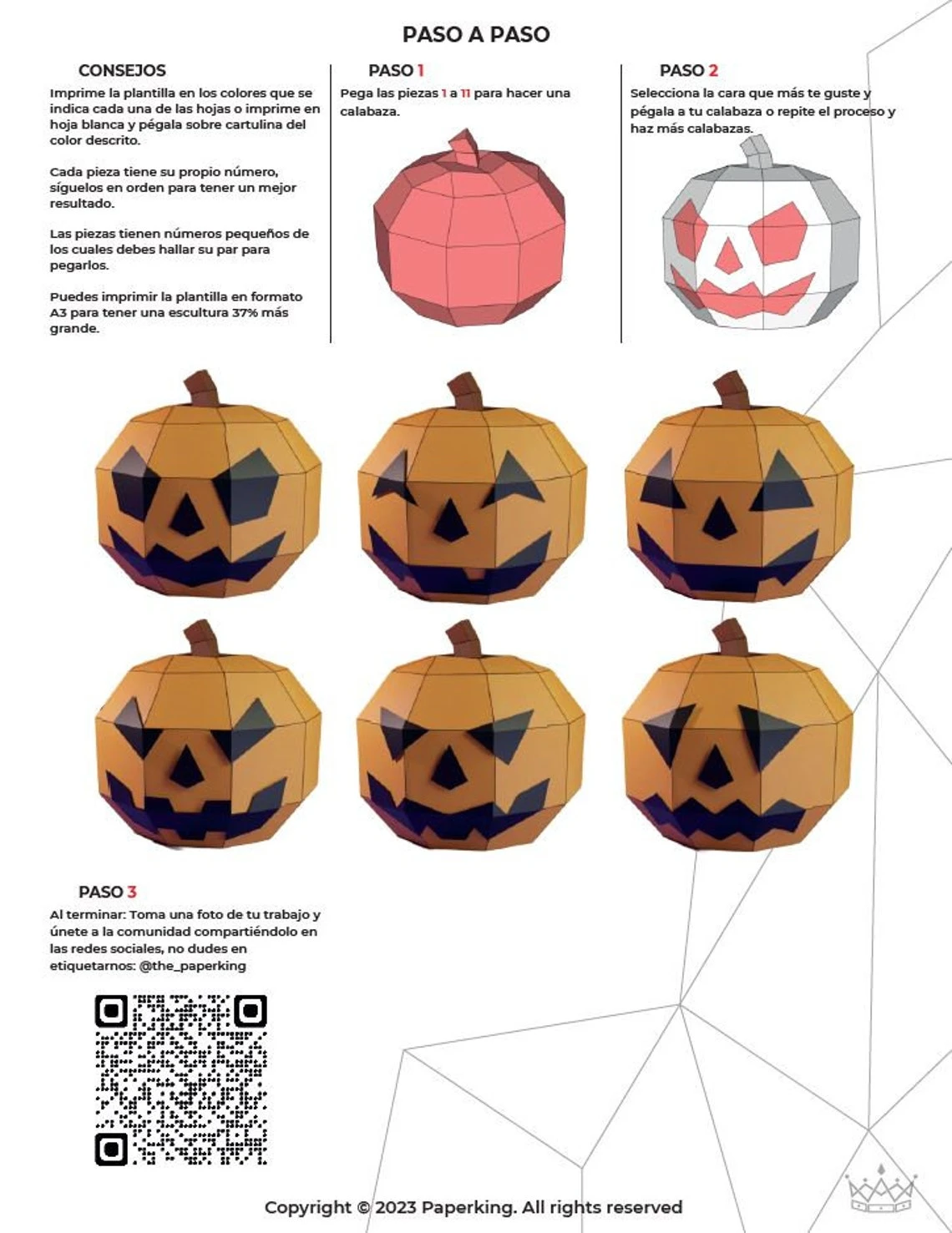 Pumpkin Calabazas Papercraft 3D, pepakura Pdf template Low polygonal Paper Sculpture Diy Decor home loft office gift