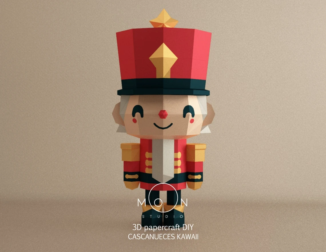 Kawaii Nutcrackers, DIY, Papercraft, PDF, Low Poly, 3D model, Craft, Paper, Merry Christmas, December, New Year, Room Decor