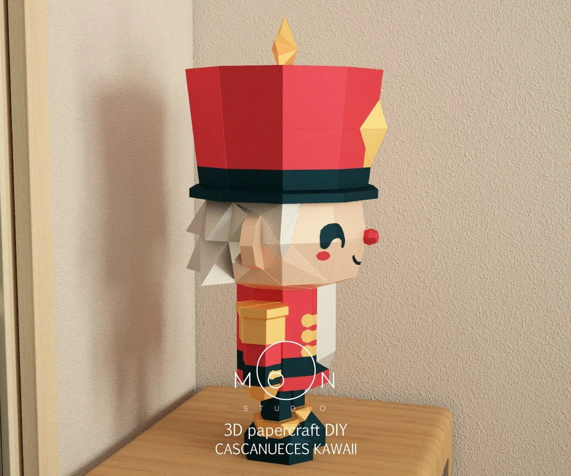 Kawaii Nutcrackers, DIY, Papercraft, PDF, Low Poly, 3D model, Craft, Paper, Merry Christmas, December, New Year, Room Decor